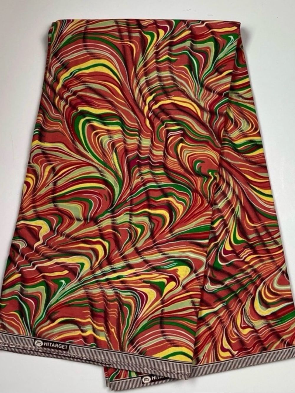 Red Green and Yellow Multicolor Swirl Print Cotton Fabric - 3 Yards